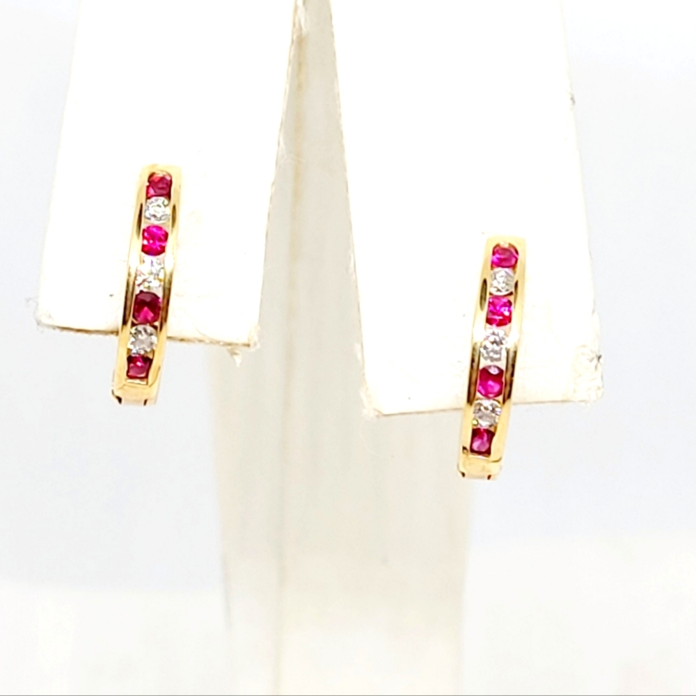 Ruby & diamond hoop earrings